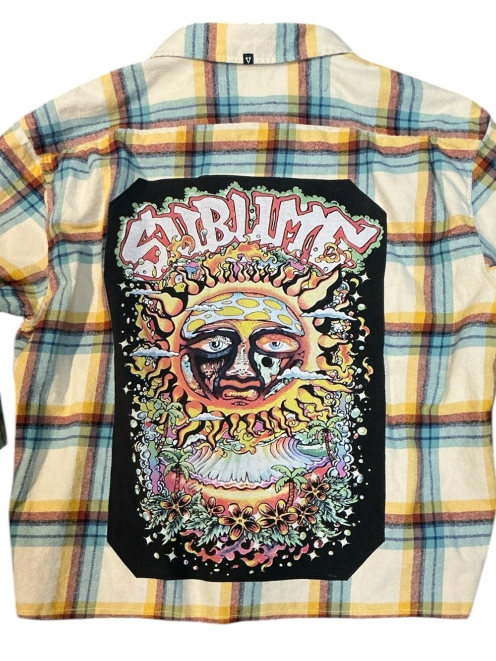 Sublime Sunface Graphic Tee Shirt Flannel Upcycled Top Festival Grunge